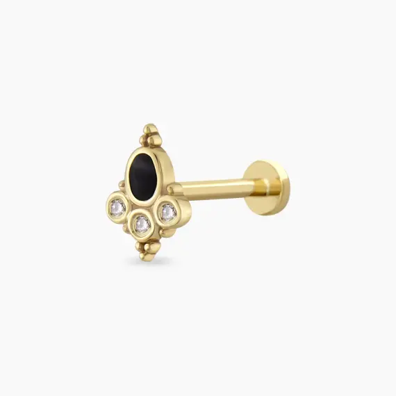 Nia Diamond and Black Enamel Yellow Gold Piercing - 3