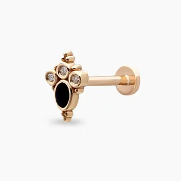 Nia Pırlanta Taşlı ve Siyah Mineli Rose Altın Piercing - Nev Jewellery (1)