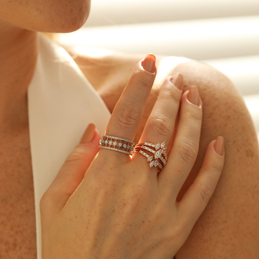 Niki 1.43 CT Baget ve Markiz Kesim Pırlanta Taşlı Rose Altın Yüzük - Nev Jewellery (1)