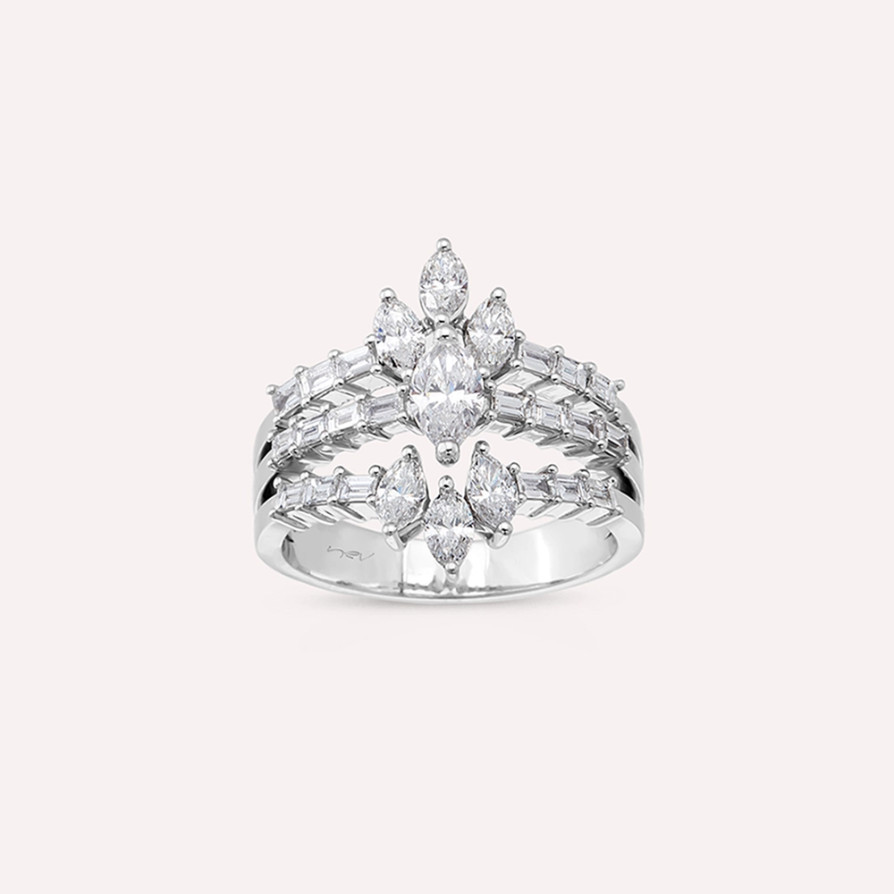 Niki 1.59 CT Baget ve Markiz Kesim Pırlanta Taşlı Beyaz Altın Yüzük - Nev Jewellery (1)