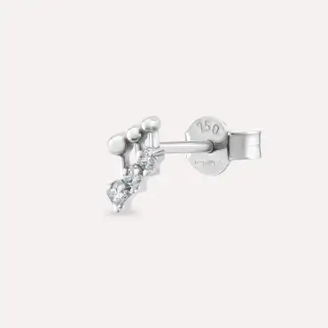 Nota Prenses Kesim Pırlanta Taşlı Beyaz Altın Altın Tek Küpe - Nev Jewellery (1)