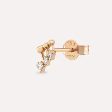 Nota Prenses Kesim Pırlanta Taşlı Rose Altın Altın Tek Küpe - Nev Jewellery (1)