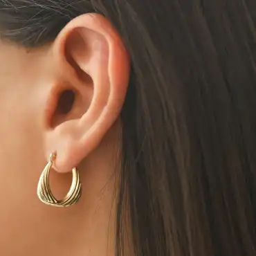 Nou II Sarı Altın Halka Küpe - Nev Jewellery (1)