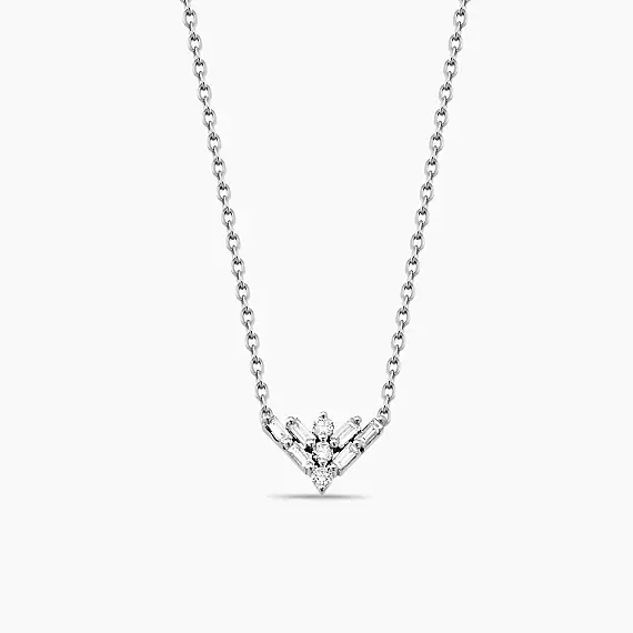 Nova 0.14 CT Baget Pırlanta Taşlı Beyaz Altın Kolye - 1