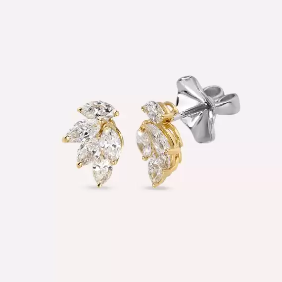 Nunu 1.93 CT Marquise Cut Diamond Yellow Gold Earring - 1