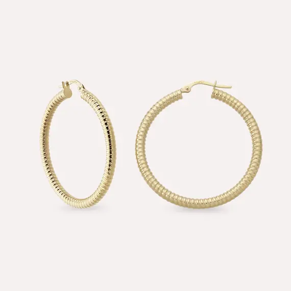 Nurl Yellow Gold Hoop Earring - 1