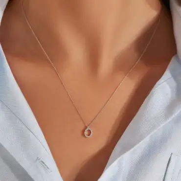 O Harf 0.10 CT Pırlanta Taşlı Beyaz Altın Kolye - Nev Jewellery (1)