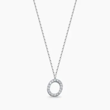 O Harf 0.10 CT Pırlanta Taşlı Beyaz Altın Kolye - Nev Jewellery (1)