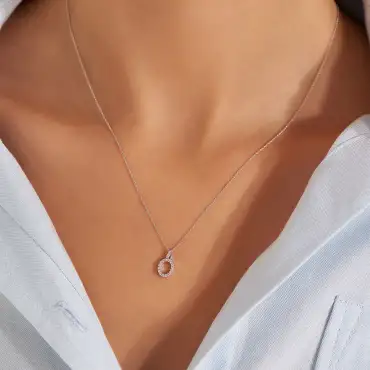 Ö Harf 0.12 CT Pırlanta Taşlı Beyaz Altın Kolye - Nev Jewellery (1)