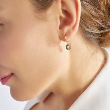 O Harf Yeşil Mineli ve Pırlanta Taşlı Tek C Küpe - Nev Jewellery (1)