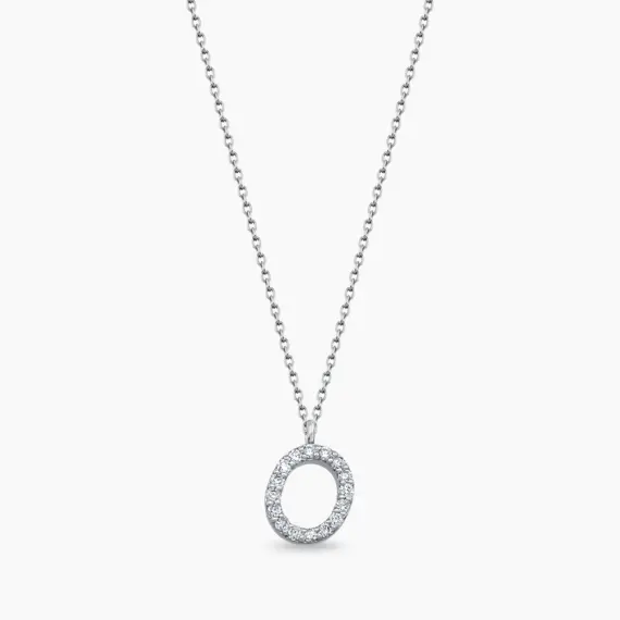 O Letter 0.10 CT Diamond White Gold Necklace - 1