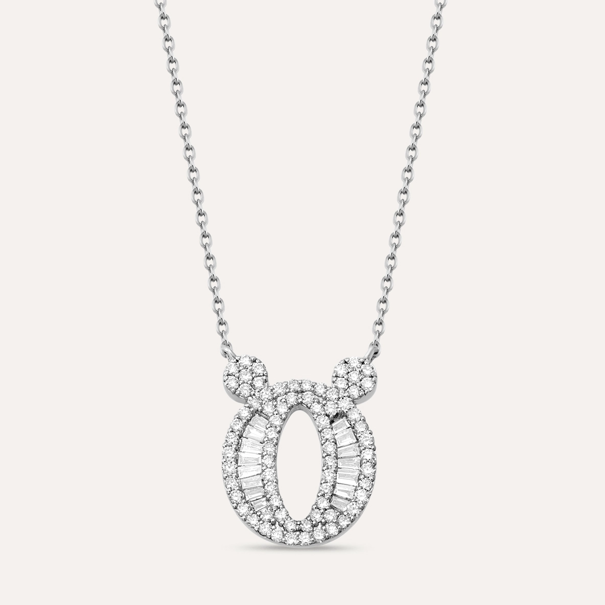 Ö Letter 0.65 CT Trapeze Cut Diamond White Gold Necklace - 1