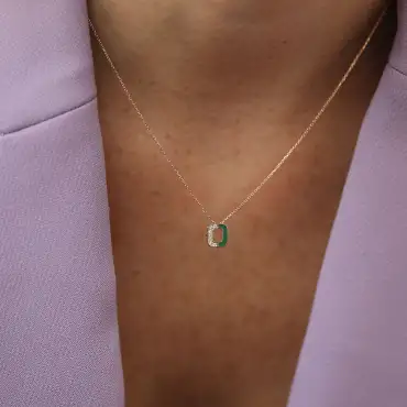 O Letter Diamond and Pink Enamel Rose Gold Necklace - Nev Jewellery (1)