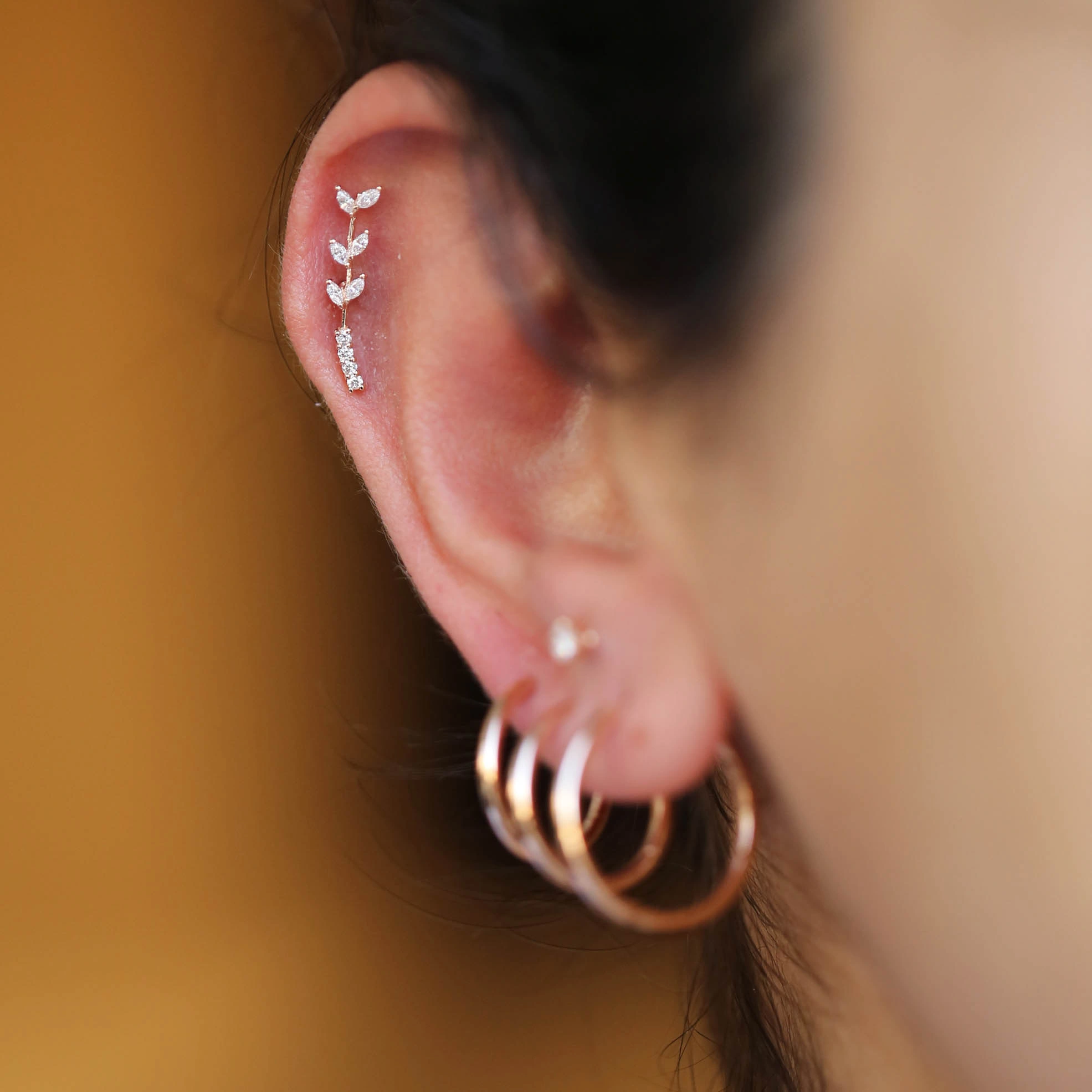 Olina Markiz Kesim Pırlanta Taşlı Rose Altın Piercing - Nev Jewellery (1)