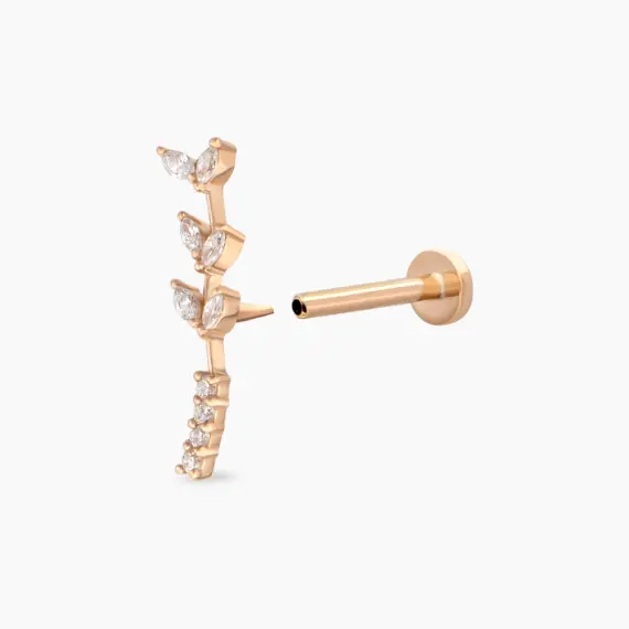 Olina Markiz Kesim Pırlanta Taşlı Rose Altın Piercing - 3