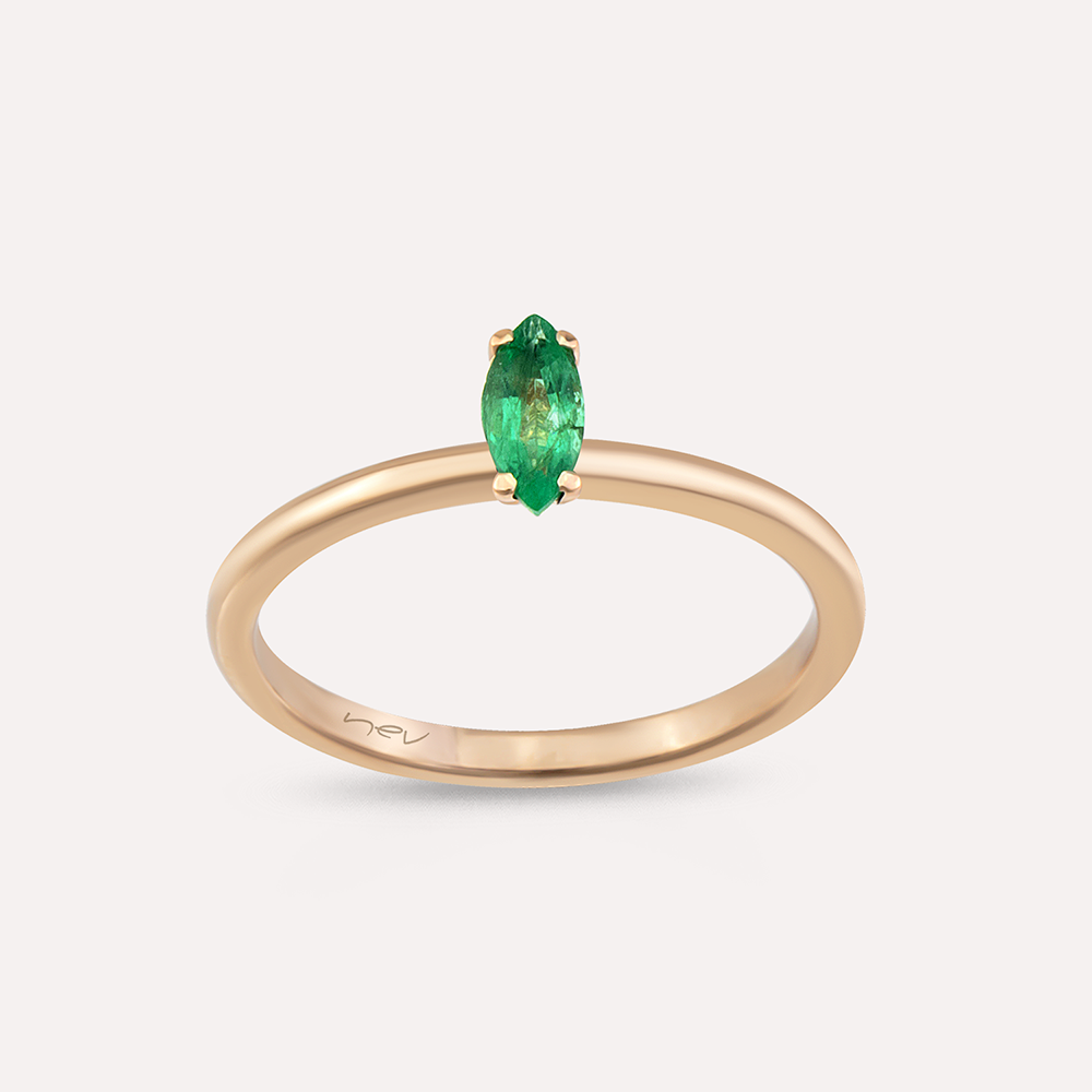 Olivia 0.34 CT Markiz Kesim Zümrüt Taşlı Rose Altın Yüzük - Nev Jewellery (1)