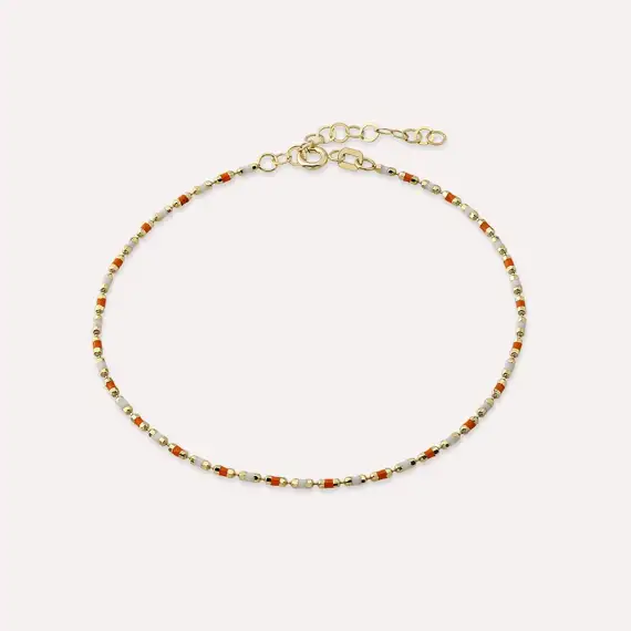 Orange and White Enamel Yellow Gold Golf Bracelet - 1