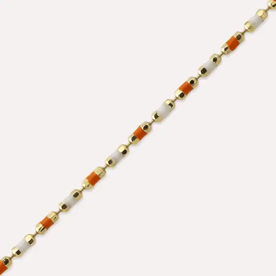 Orange and White Enamel Yellow Gold Golf Bracelet - 3