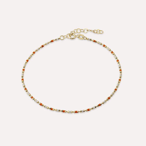 Orange and White Enamel Yellow Gold Golf Bracelet - Nev Jewellery