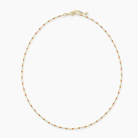 Orange and White Enamel Yellow Gold Golf Necklace - 1