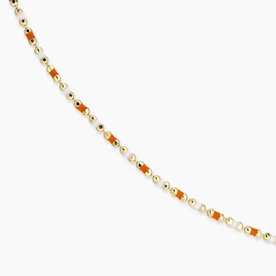 Orange and White Enamel Yellow Gold Golf Necklace - 2