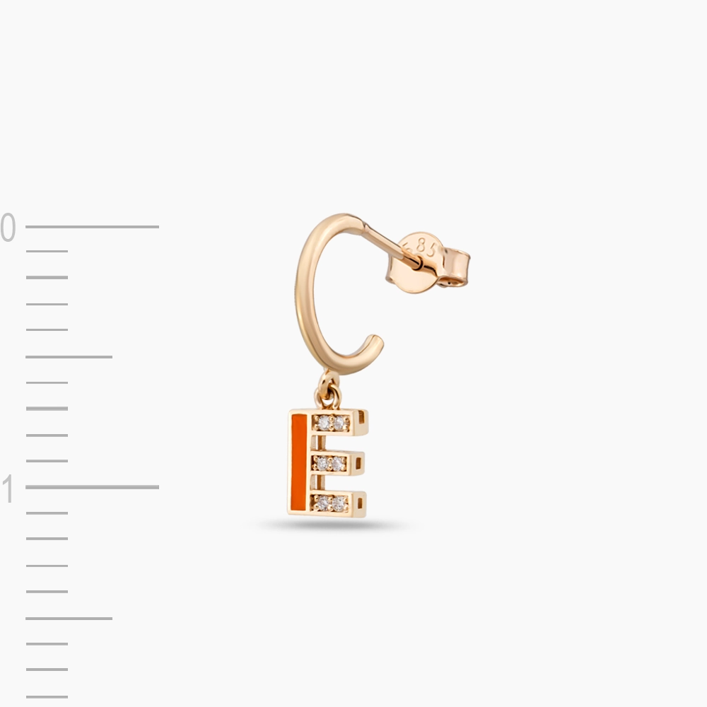 Orange Enamel and Diamond E Letter Single Dangling Earring - 4