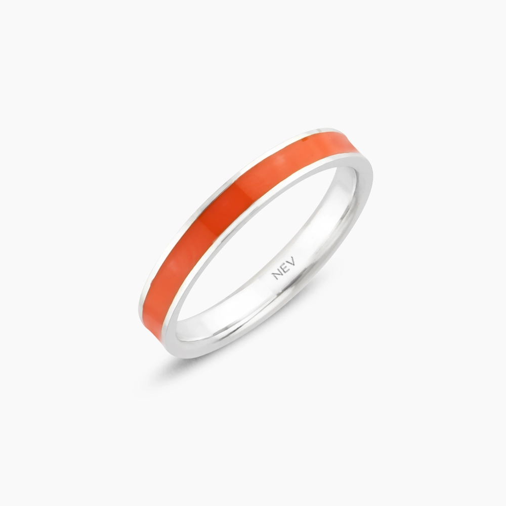 Orange Enamel Gold Ring - 2