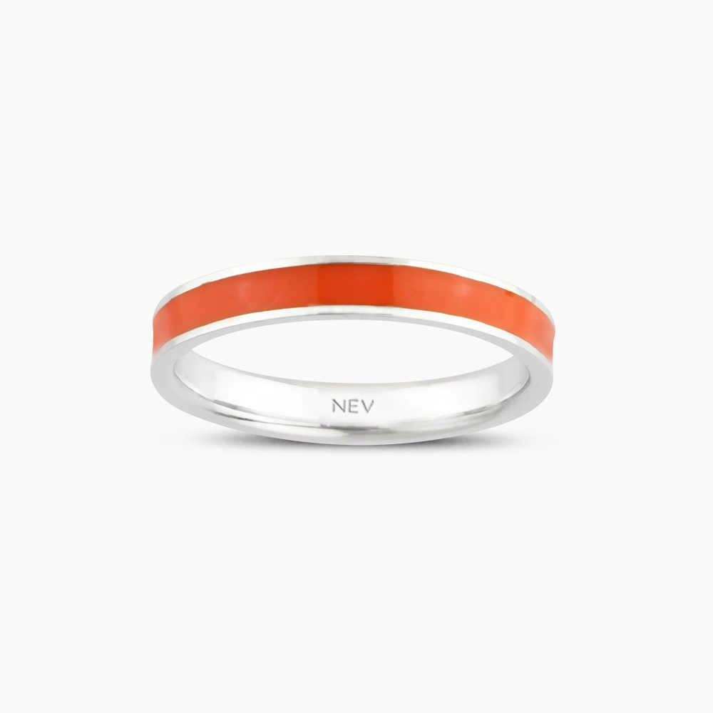 Orange Enamel Gold Ring - 1