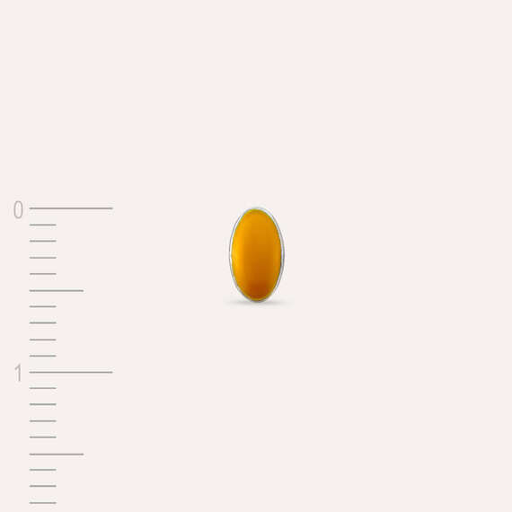 Orange Enamel White Gold Oval Single Earring - 4