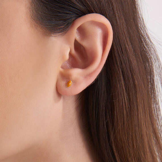 Orange Enamel White Gold Oval Single Earring - 3