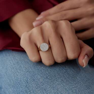 Oval Çizgi Tasarım Oval Taşlı Yüzük - NEV JEWELLERY
