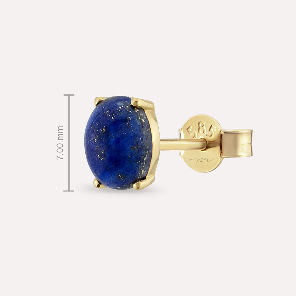 Oval Cut Lapis Yellow Gold Single Earring - 2