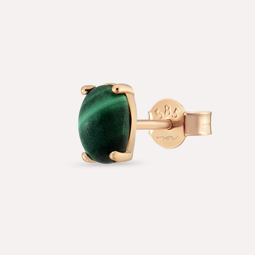 Oval Cut Malachite Rose Gold Single Earring - 1