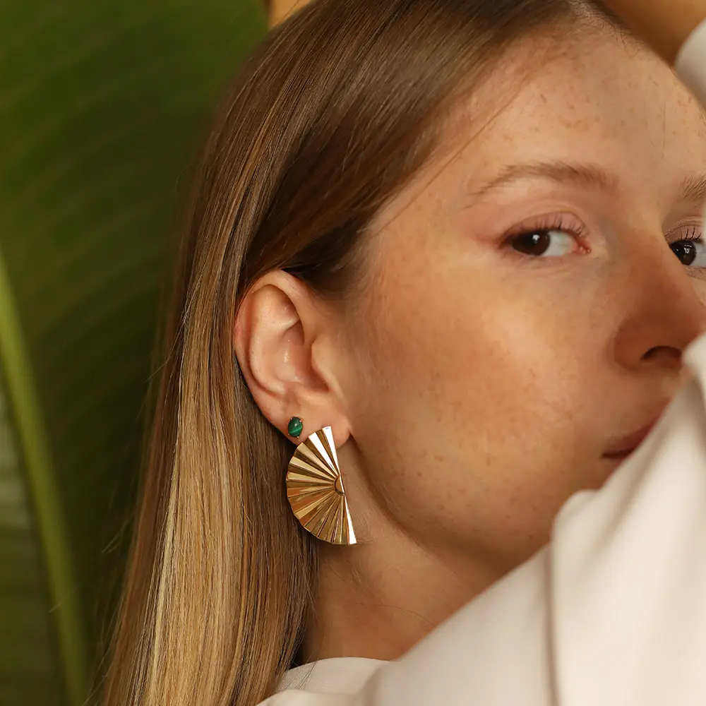 Oval Cut Malachite Rose Gold Single Earring - Nev Jewellery (1)