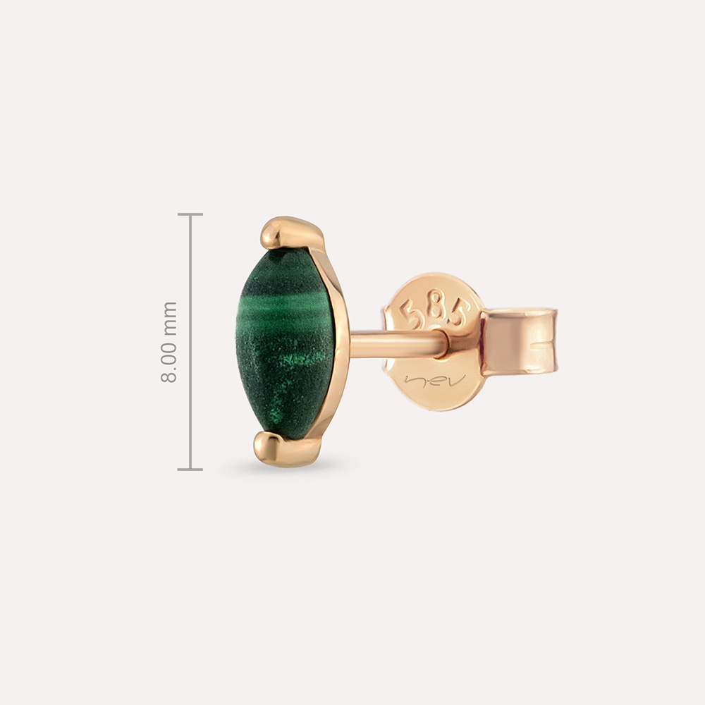 Marquise Cut Malachite Rose Gold Single Earring - 2