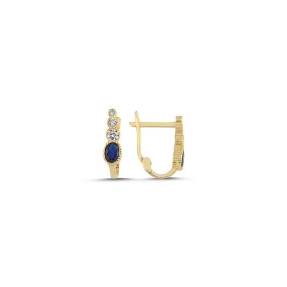 Oval Mavi Taşlı Çocuk Küpe - 1