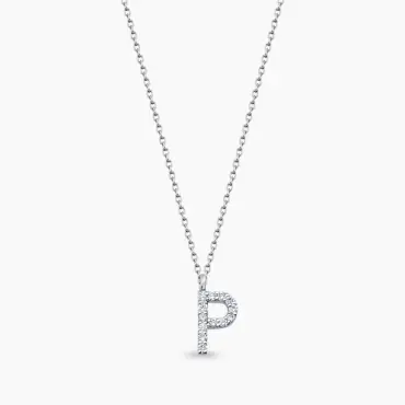 P Harf 0.10 CT Pırlanta Taşlı Beyaz Altın Kolye - Nev Jewellery (1)