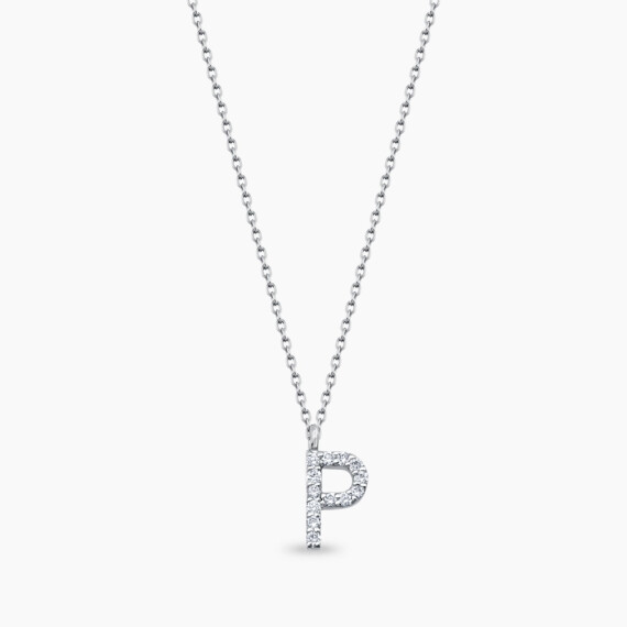 P Harf 0.10 CT Pırlanta Taşlı Beyaz Altın Kolye - Nev Jewellery