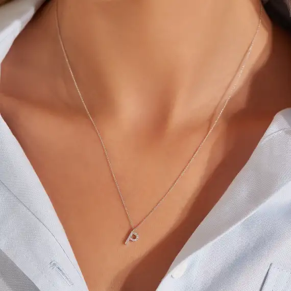 P Letter 0.10 CT Diamond White Gold Necklace - 3
