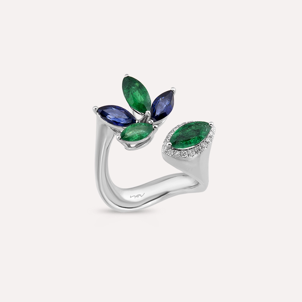 Patricia 3.04 CT Zümrüt ve Safir Taşlı Beyaz Altın Yüzük - Nev Jewellery (1)