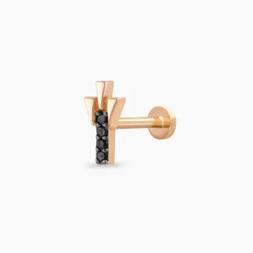 Peace Siyah Pırlanta Taşlı Rose Altın Piercing - Nev Jewellery (1)