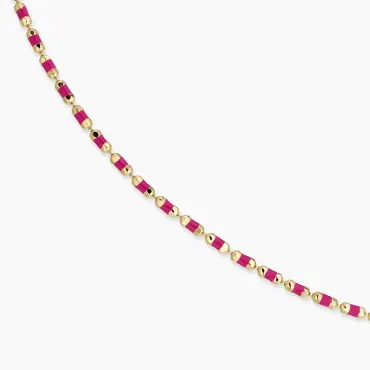 Pembe Mineli Sarı Altın Golf Kolye - Nev Jewellery (1)