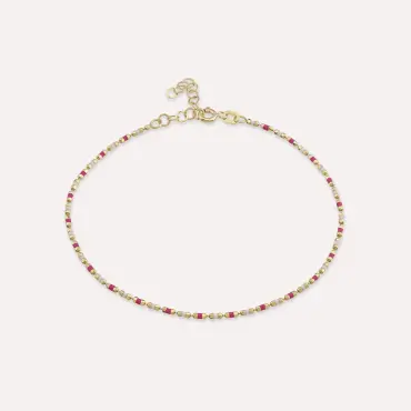 Pembe ve Beyaz Mineli Sarı Altın Golf Bileklik - Nev Jewellery (1)