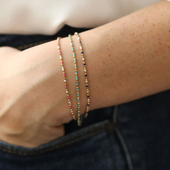 Pembe ve Beyaz Mineli Sarı Altın Golf Bileklik - Nev Jewellery