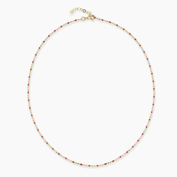 Pembe ve Beyaz Mineli Sarı Altın Golf Kolye - Nev Jewellery