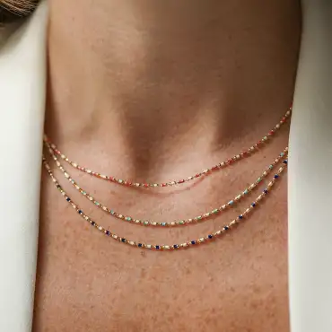 Pembe ve Beyaz Mineli Sarı Altın Golf Kolye - Nev Jewellery (1)