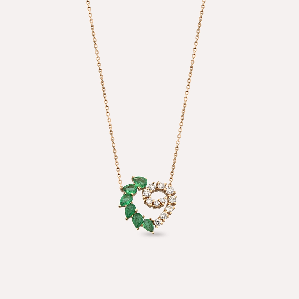 Peri 0.95 CT Pear Cut Emerald and Diamond Rose Gold Necklace - 1