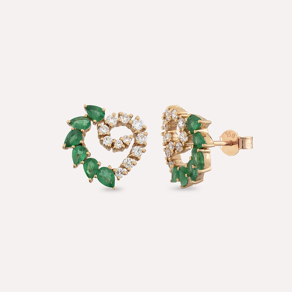 Peri 1.78 CT Damla Kesim Zümrüt ve Pırlanta Taşlı Rose Altın Küpe - Nev Jewellery (1)