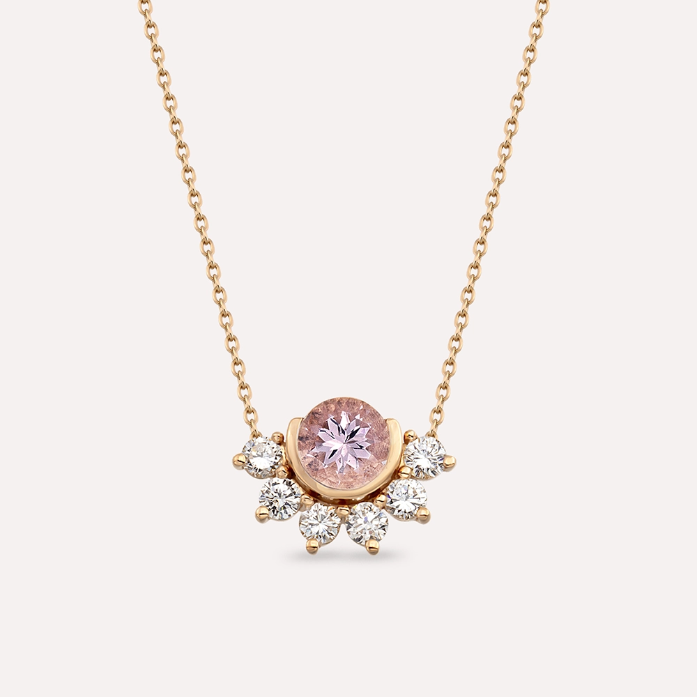 Pery 1.29 CT Morganit ve Pırlanta Taşlı Rose Altın Kolye - Nev Jewellery (1)