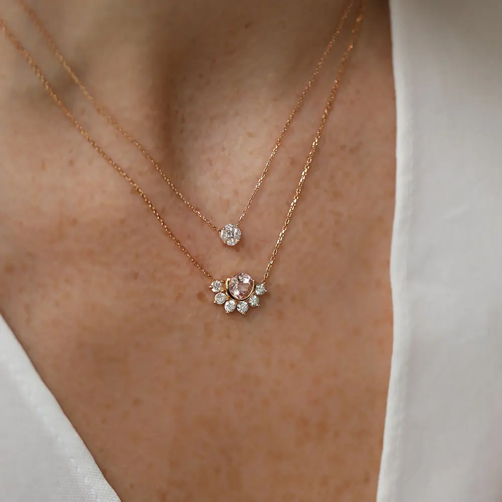 Pery 1.29 CT Morganit ve Pırlanta Taşlı Rose Altın Kolye - Nev Jewellery (1)